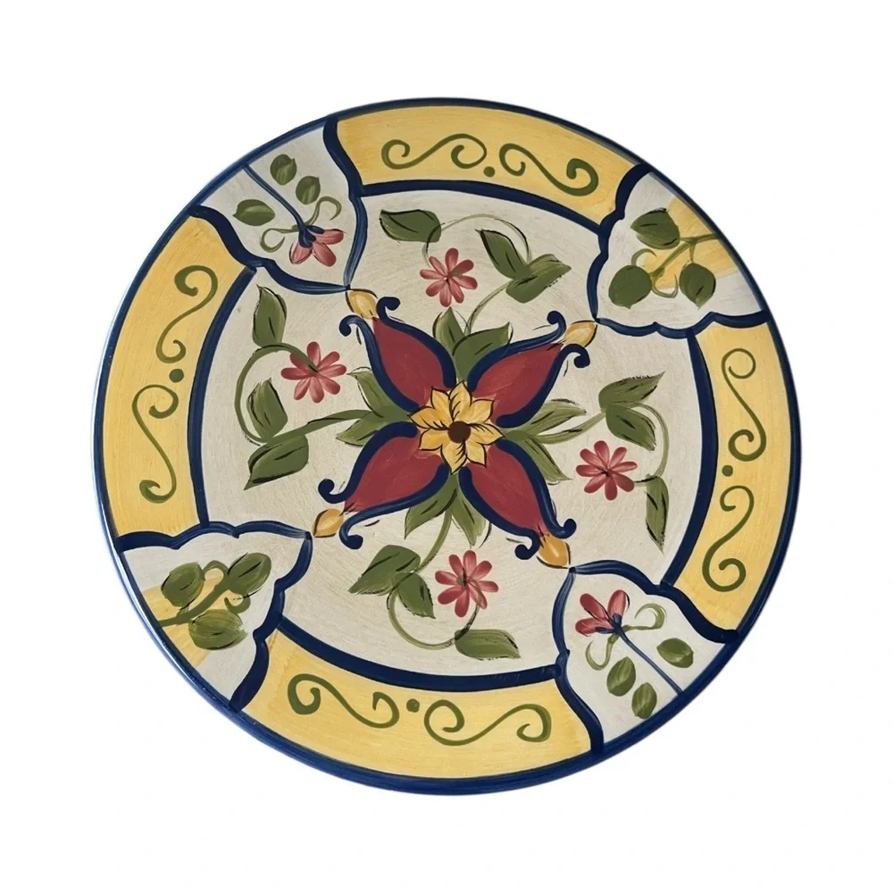 Pier 1 Vallarta Hand Painted Round Hot Plate 8” Trivet Floral Kitchen Decor
